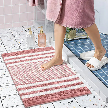 Bathroom Rugs Extra Soft Absorbent Shaggy Striped Chenille Bath Rugs, Non Slip Backing