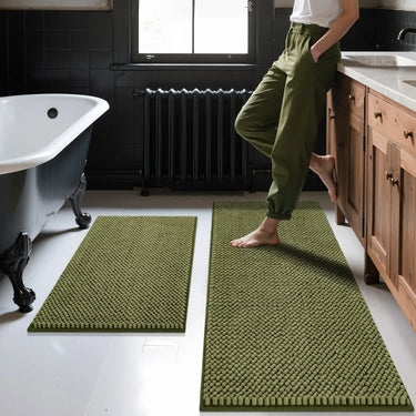BSICPRO Ultra-Soft Plush Chenille Bath Mat Set 2-Piece - Soft Absorbent Non-Slip Bathroom Rug