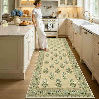 BSICPRO Large Kitchen Rug Non-Slip Washable | Anti-Fatigue Cushioned Mat for Kitchen, Laundry & Hallway – Retro Floral Runner