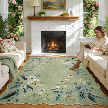 Farmhouse Floral Area Rug, Washable Vintage Large Rug for Bedroom Living Room