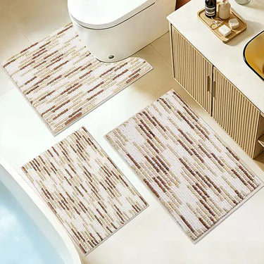 BSICPRO 3-Piece Chenille Bathroom Rug Set – Beige, Machine Washable, Non-Slip TPR Backing