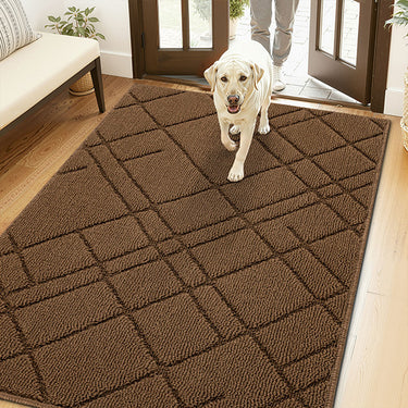 Durable Non-Slip Mud Trapping Doormat - Refined Plaid Design Pet-Friendly & All-Weather Use