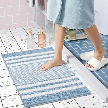 Bathroom Rugs Extra Soft Absorbent Shaggy Striped Chenille Bath Rugs, Non Slip Backing
