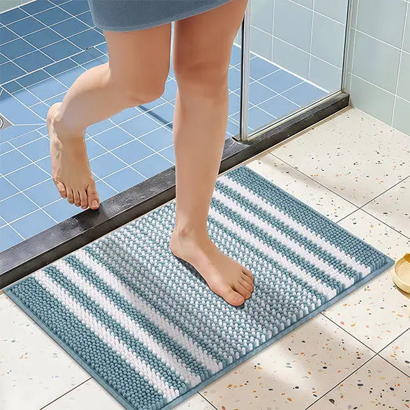Bathroom Rugs Extra Soft Absorbent Shaggy Striped Chenille Bath Rugs, Non Slip Backing