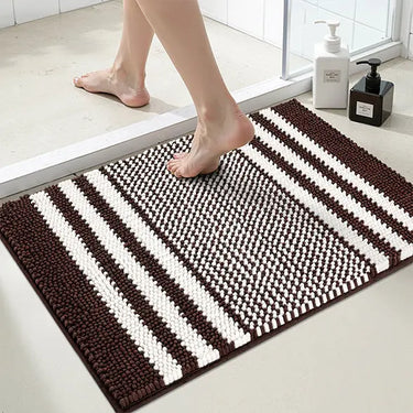 Bathroom Rugs Extra Soft Absorbent Shaggy Striped Chenille Bath Rugs, Non Slip Backing