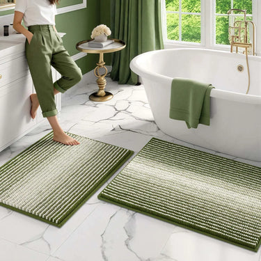 Premium Chenille Bath Mat Set (2-Piece), Ultra-Soft Absorbent Non-Slip Bathroom Rugs